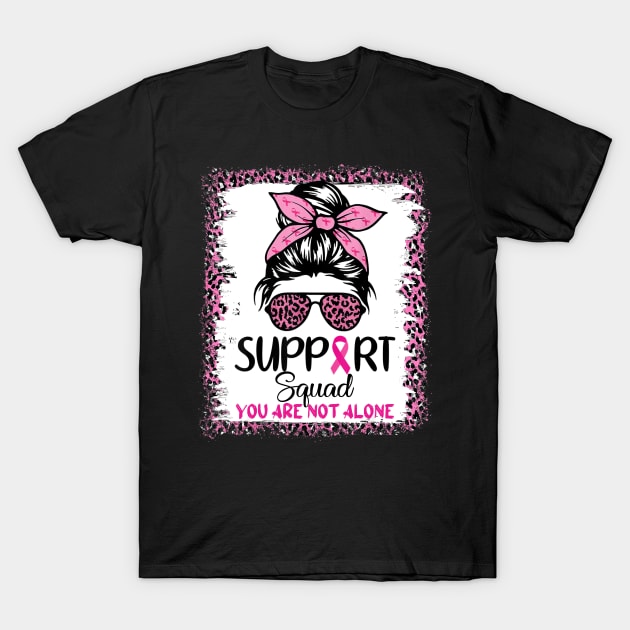 Support Squad Breast Cancer Awareness Messy Bun Leopard Pink T-Shirt by everetto